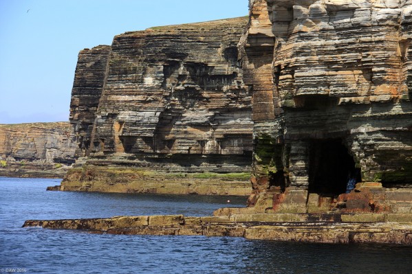 Eroded Sea Cliffs, Island of Stroma, Pentland Firth
Eroded sea Cliffs on the Island of Stroma in the Pentland firth.  The sea has eroded the base of these cliffs so much that they appear to be supported by rock pillars.  [url=http://streetmap.co.uk/map.srf?X=334593&Y=977821&A=Y&Z=120/] Map locations. [/url]
